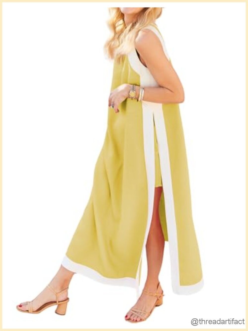 Casual Boho Color Block Sleeveless Maxi Dress Matching Shorts Set with Pockets